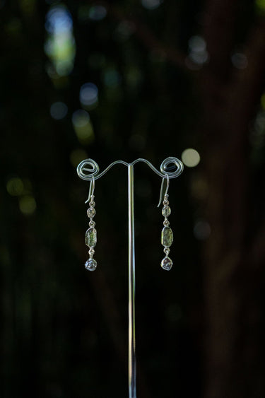 Moldavite and Herkimer Diamond Earrings